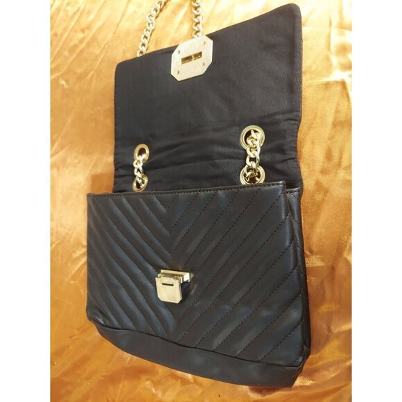 Aldo Menifee Black Quilted Crossbody HandBag with Double Gold Chain Strap W - Picture 2 of 6